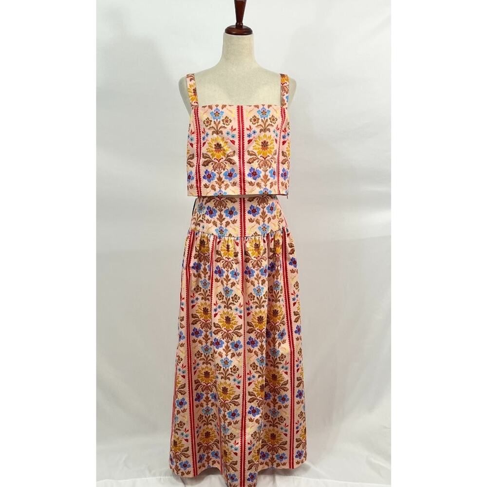 HILL HOUSE Sz XL 2pc Kate Midi Skirt Clara Crop Top Set Floral Block Stripe NWT - Picture 5 of 13